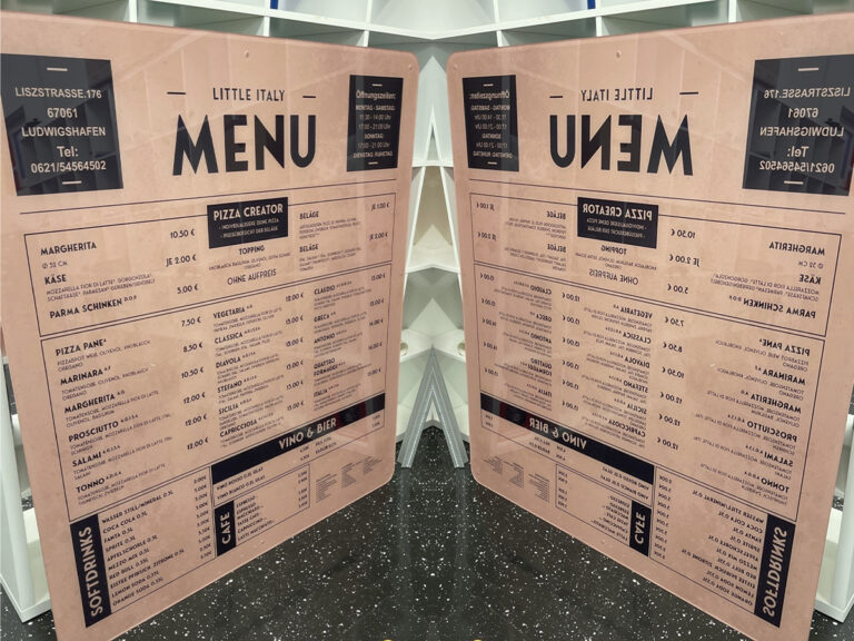 Menütafeln aus Acrylglas für die Gastronomie – Media WebConcept, Waldsee bei Speyer