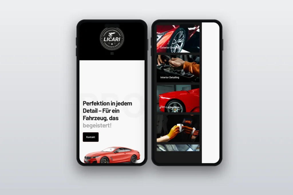 Licari Fahrzeugveredelung – Website für Fahrzeugaufbereitung, umgesetzt von Media WebConcept – Mobile Ansicht